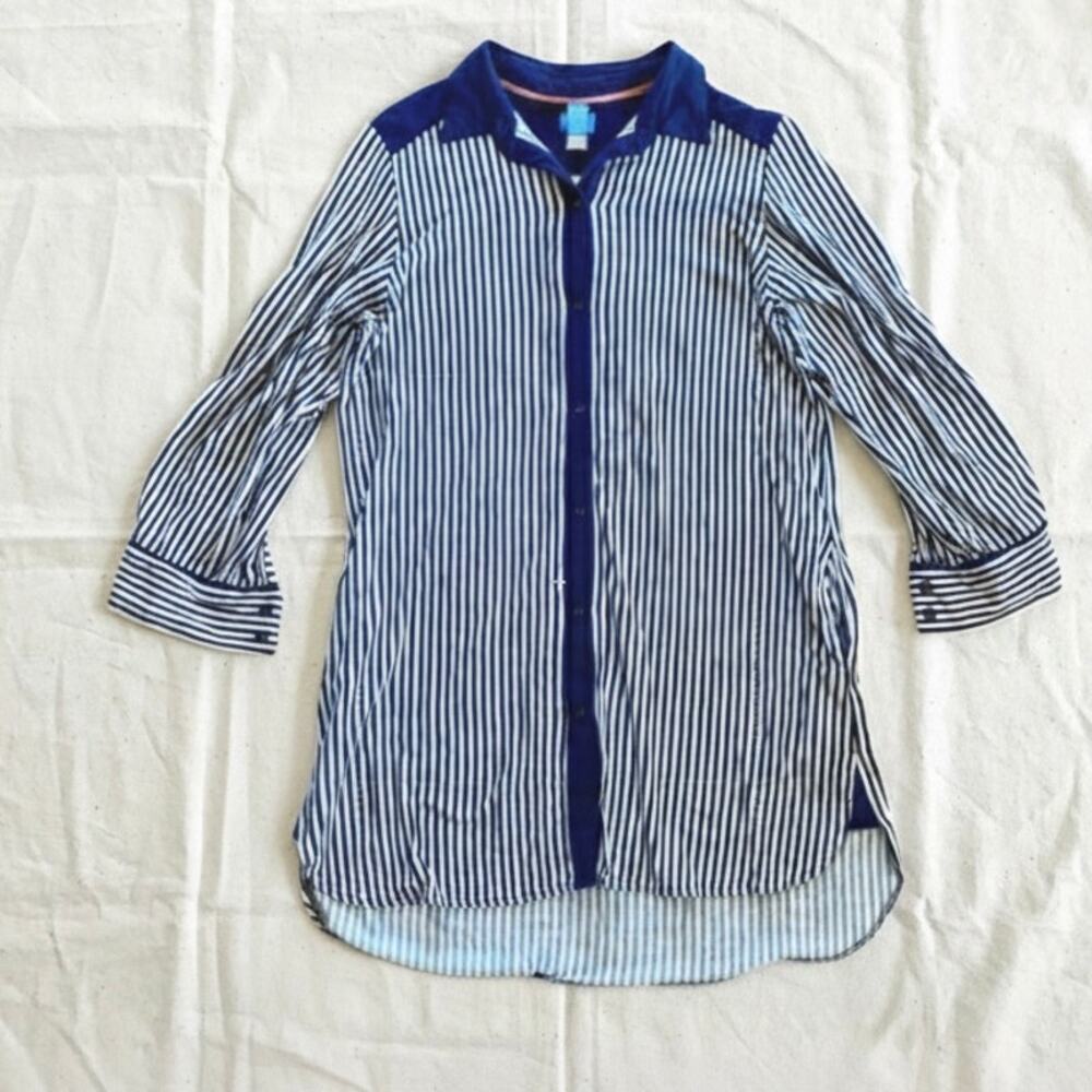 Simply Vera Striped Blue White Button-up Mini Lounge Dress Womens Medium